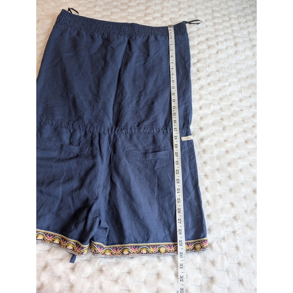 Miss Me Embroidered Romper Drawstring Waist Pockets Blue Boho Size L‎ - Picture 9 of 10
